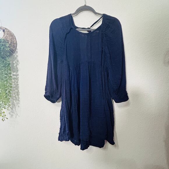 NEW Free People Adler Navy Blue Long Sleeve Tunic Mini Dress Size XS Boho Scandi - Picture 10 of 12